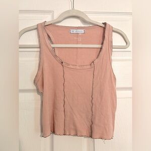 Pink Sleeveless Cropped Black Stitch Top Size Medium